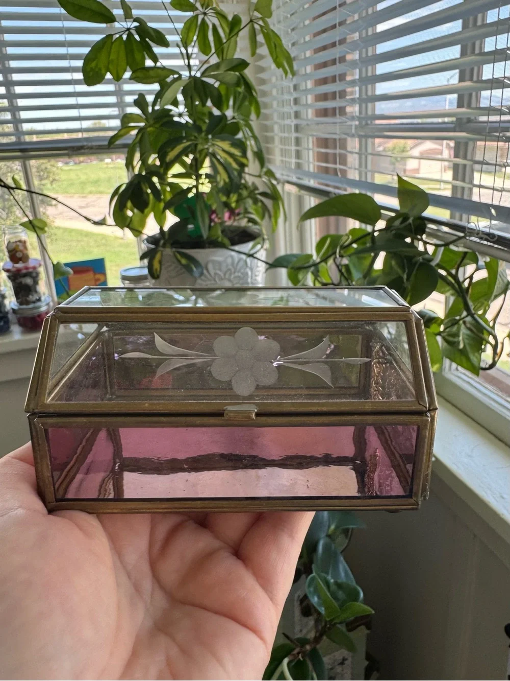Vintage Brass and Stained Glass Trinket /Jewelry Box by Via Vermont. Mid-Century